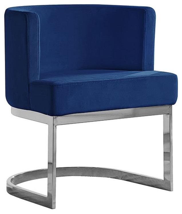 Navy Blue Velvet Side Chair with Silver   Contemporary   Armchairs And Accent Chairs   by BisonOffice  Houzz