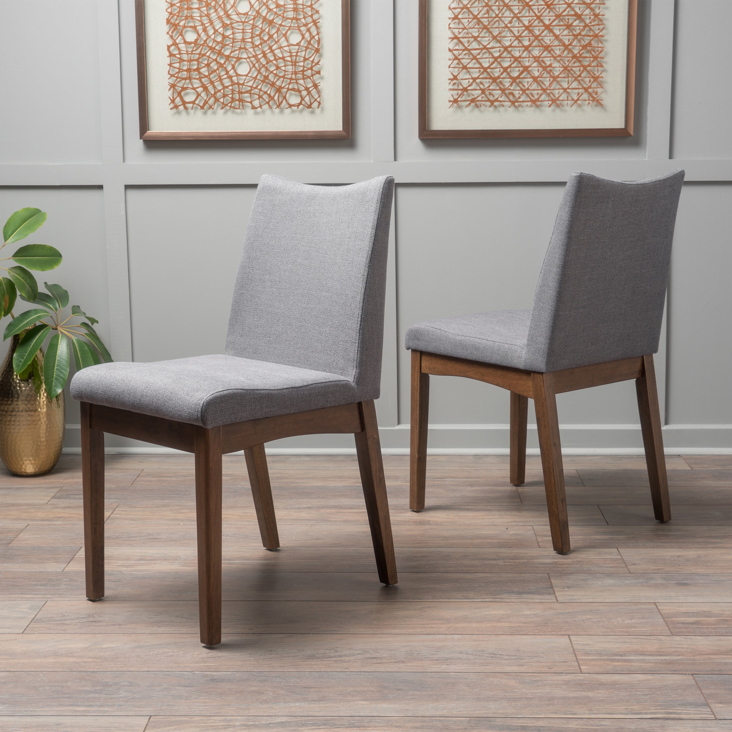 Gertrude Fabric & Wood Finish Mid-Century Modern Dining Chairs (Set of 2)