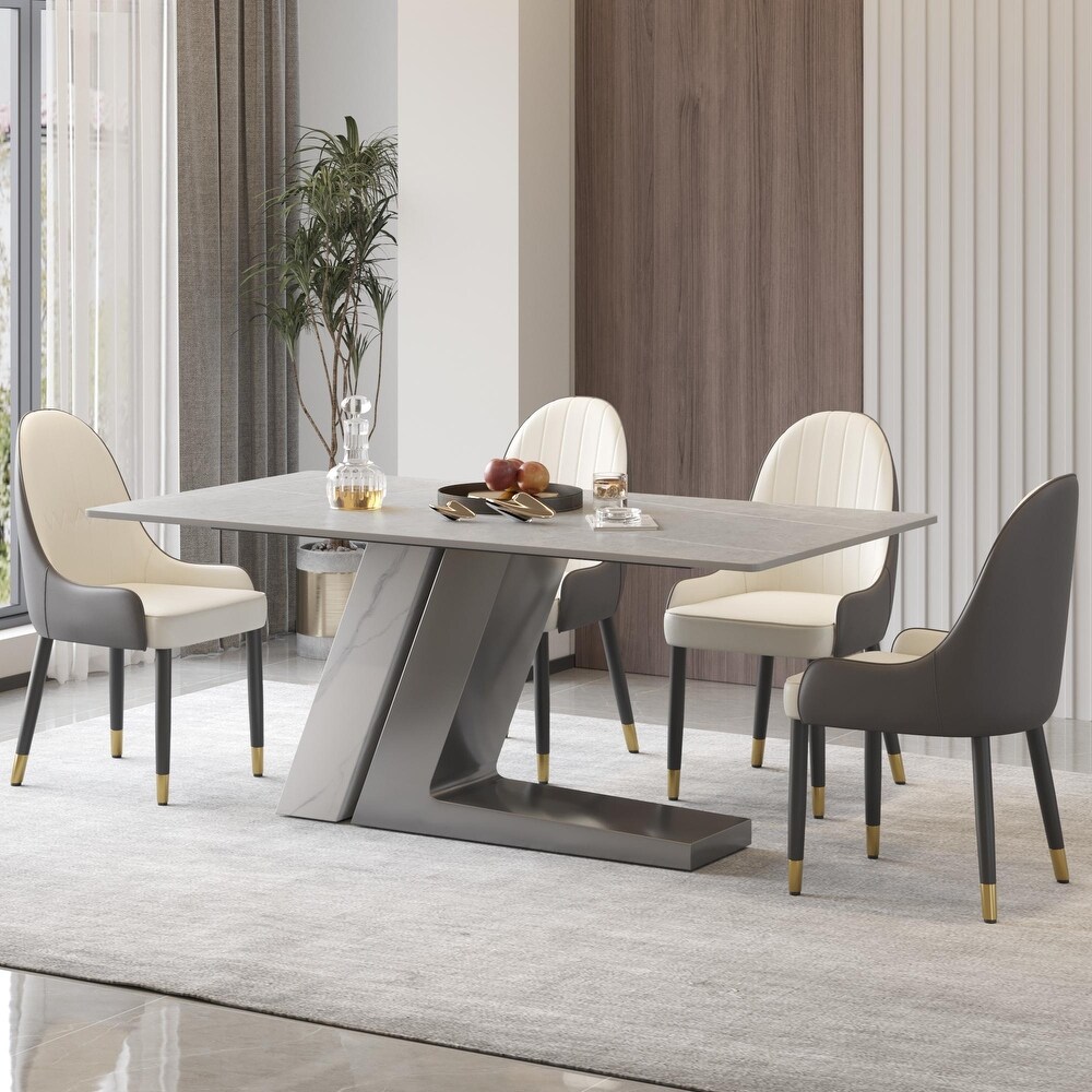 Industrial Marble Dining Table with Z shape Metal Pedestal.