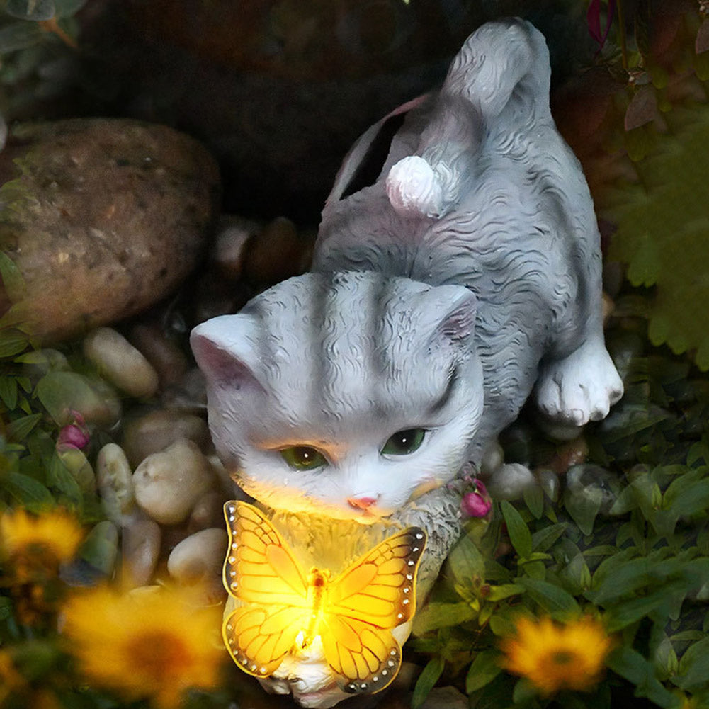 TBOLINE Solar Lights Cat Statue Sculpture Outdoor Garden Lawn Figurines (Grey)