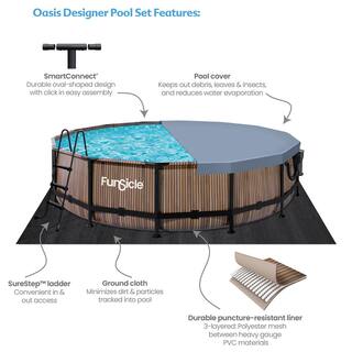 Funsicle 14 ft. Round 42 in. Deep Metal Frame Above Ground Pool Natural Teak P4E01442B