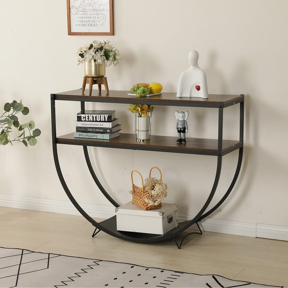 EROMMY 48'' 3 Tier Console Table Modern Sofa Table with Storage Shelves Arc Shaped Table   48\