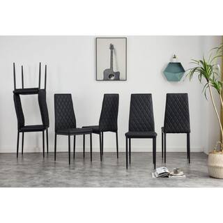 Angel Sar Black PU Leather Upholstered Dining Chairs Set of 6 for Living Room Modern Dining Room Chairs AD000225