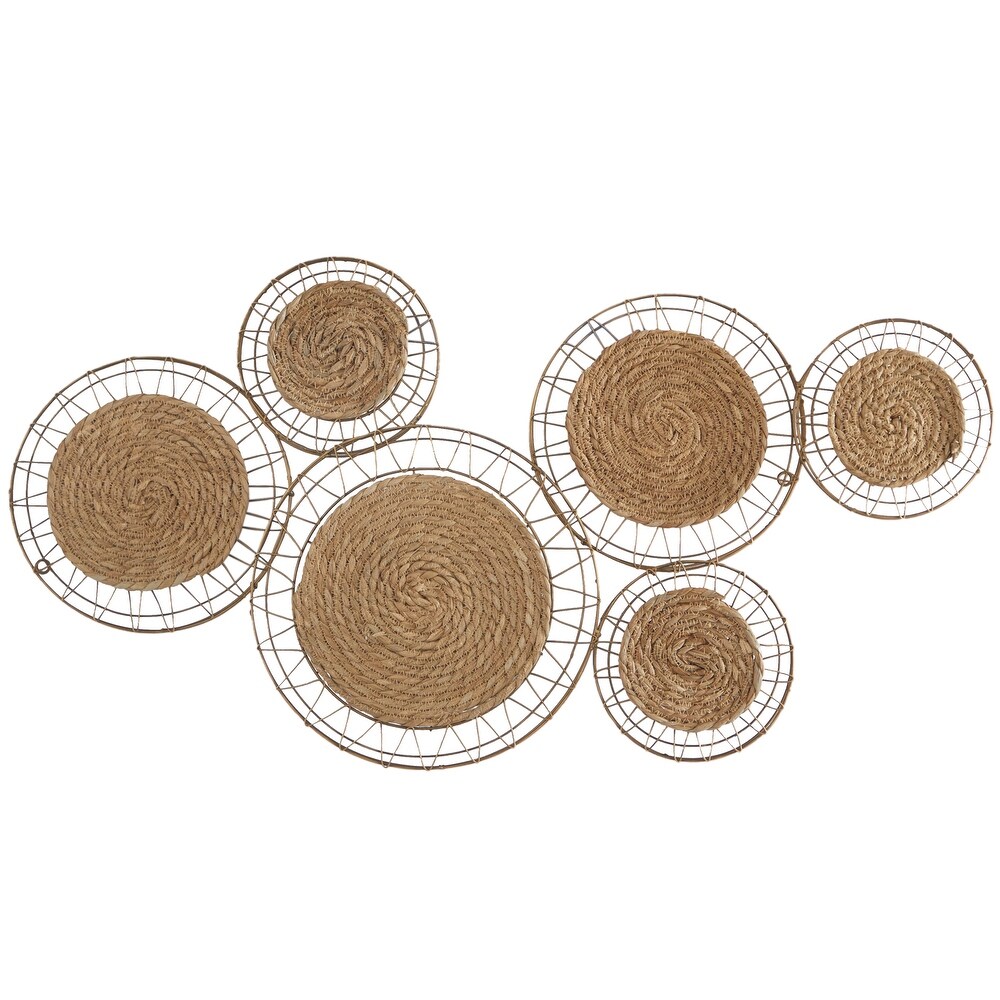 The Novogratz Brown Dried Plant Handmade Woven Plate Wall Decor with Intricate Patterns