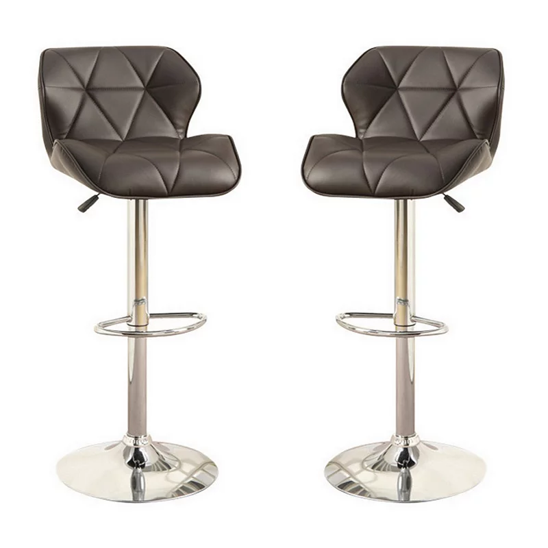 Barstool with Gaslight In Tufted Leather Dark Brown Set of 2