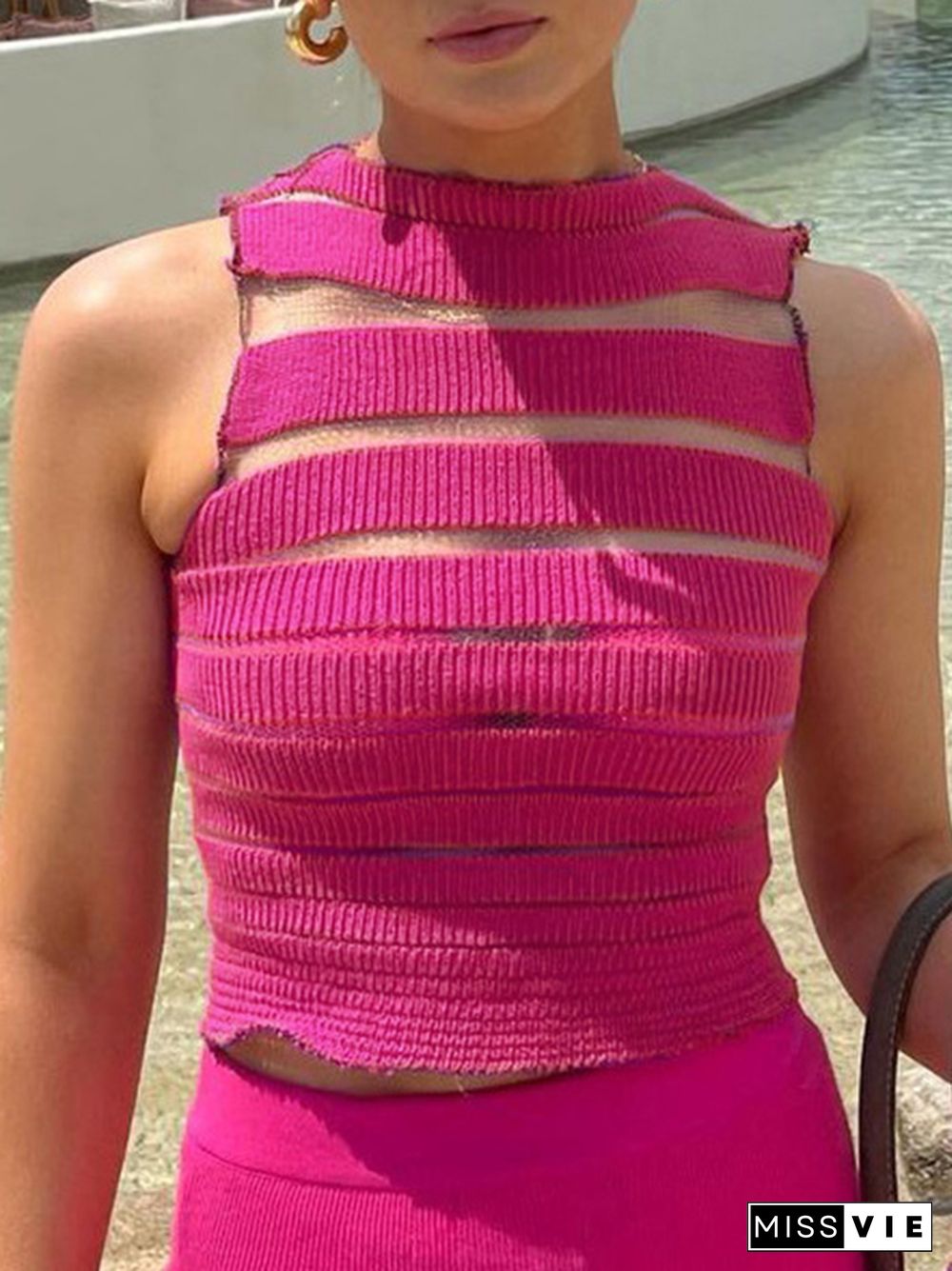 Cutout See Through Crop Knit Tank Top