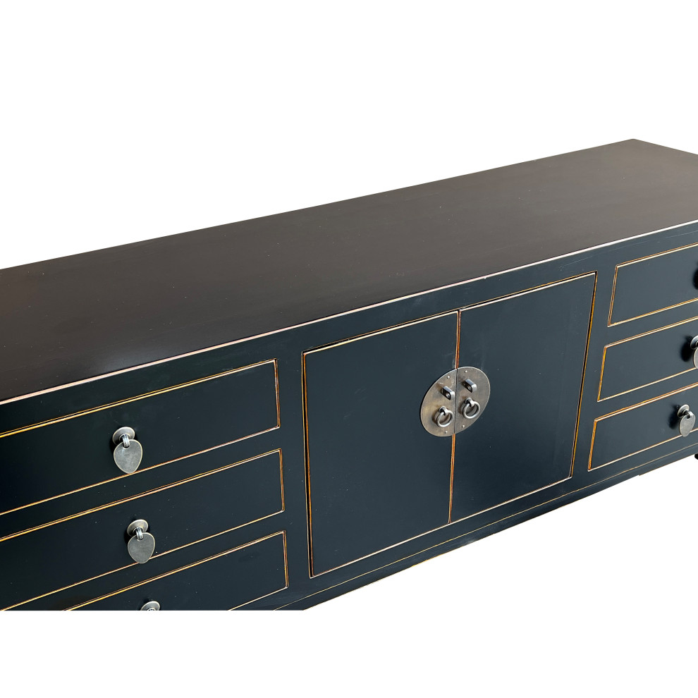 Oriental Black Lacquer Tall Moon Face 6 Drawers Slim Foyer Table Hcs7567   Asian   Console Tables   by Golden Lotus Antiques  Houzz