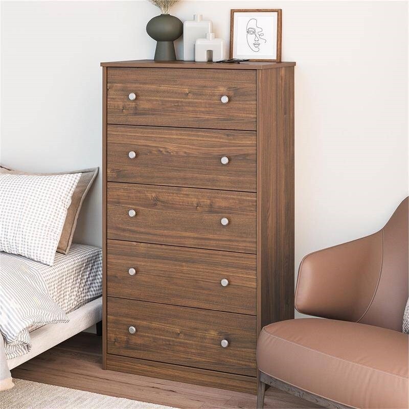 Modern 5 Drawer Bedroom Chest Dresser in Wood Finish