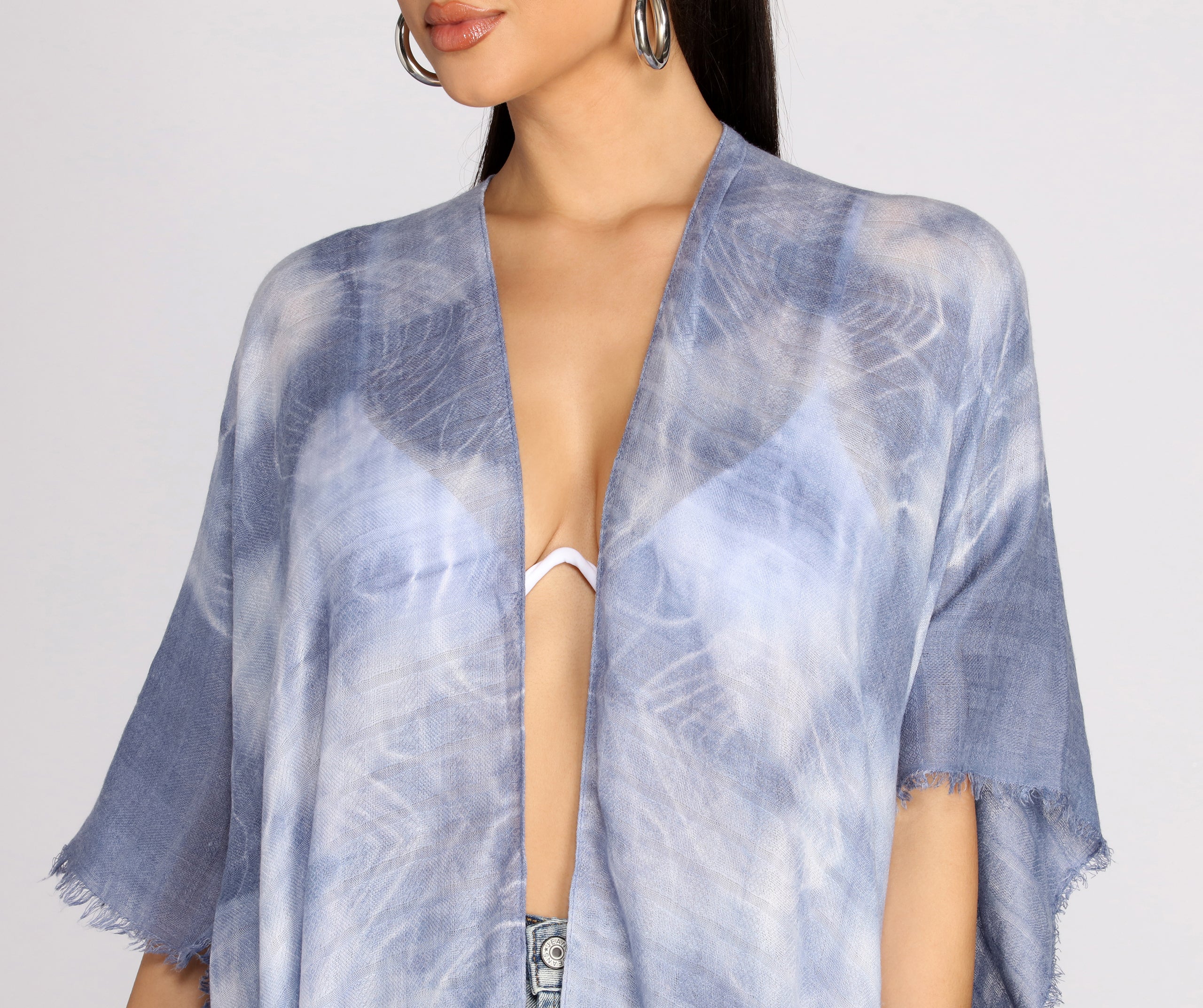 Color Splash Tie Dye Tie Front Kimono