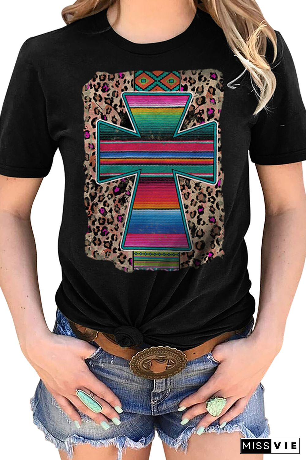 Aztec Print Graphic Tees for Women Wholesale Short Sleeve T shirts Top