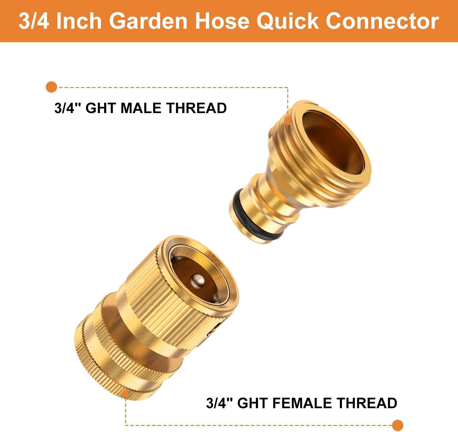 Kesfitt Garden Hose Quick Connector and Garden Hose Repair Connector Kit with Clamp， 3/4