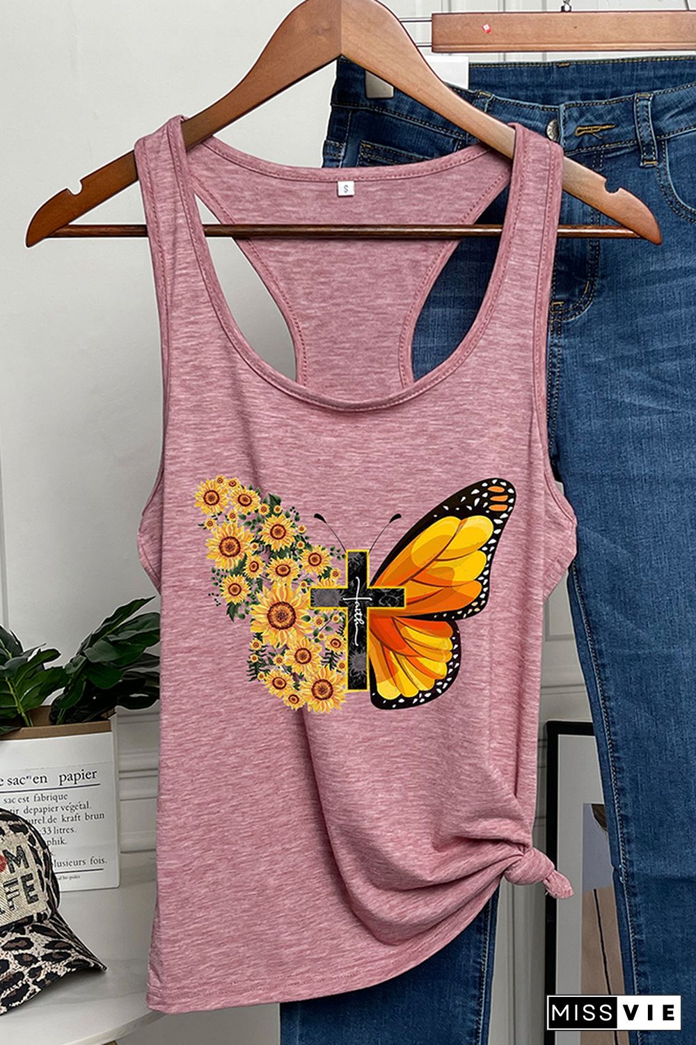 Butterfly Cross Print Sleeveless Tank Top Wholesale