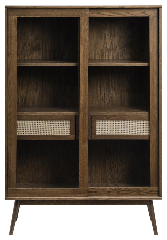 63 H x 16 W x 43 D Smoked Oak Modern Glass Cabinet With Sliding Doors   Midcentury   Accent Chests And Cabinets   by IDEAZ International  LLC  Houzz