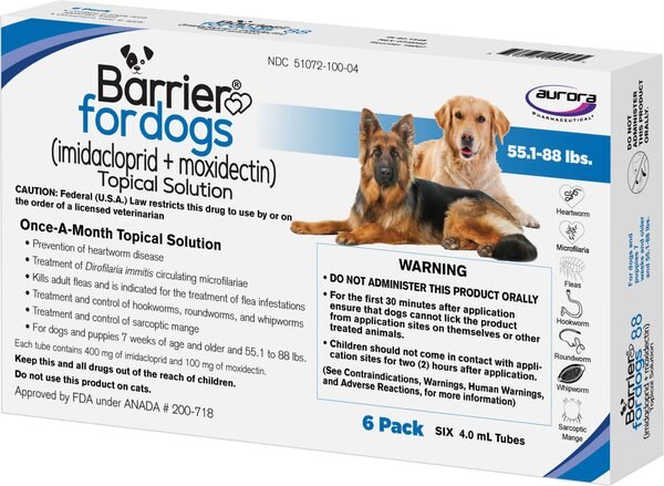 Barrier Topical Solution for Dogs， 55.1-88 lbs