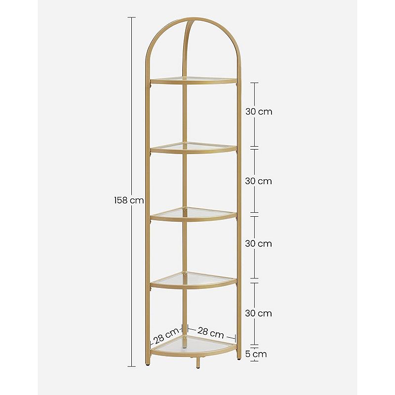 Corner Shelf， 5 Tier Corner Bookshelf，tempered Glass Shelves，modern Style