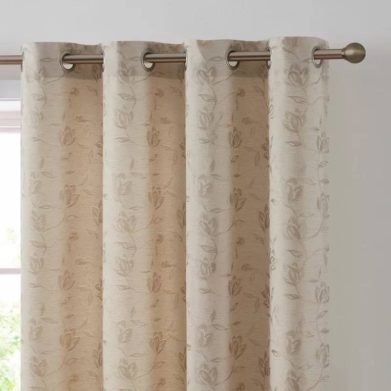 THD Zoe Burlap Flax Linen Floral Jacquard Window Grommet Long Thick Curtains Drapery Panels， Set