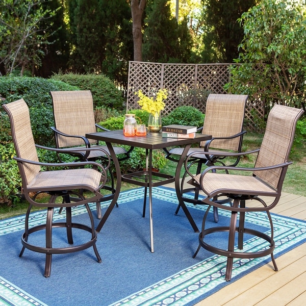 MAISON ARTS 3/5Piece Patio Bar Stool Set of 1 Bar Table and 2/4 Textilene Swivel High Bar Stools