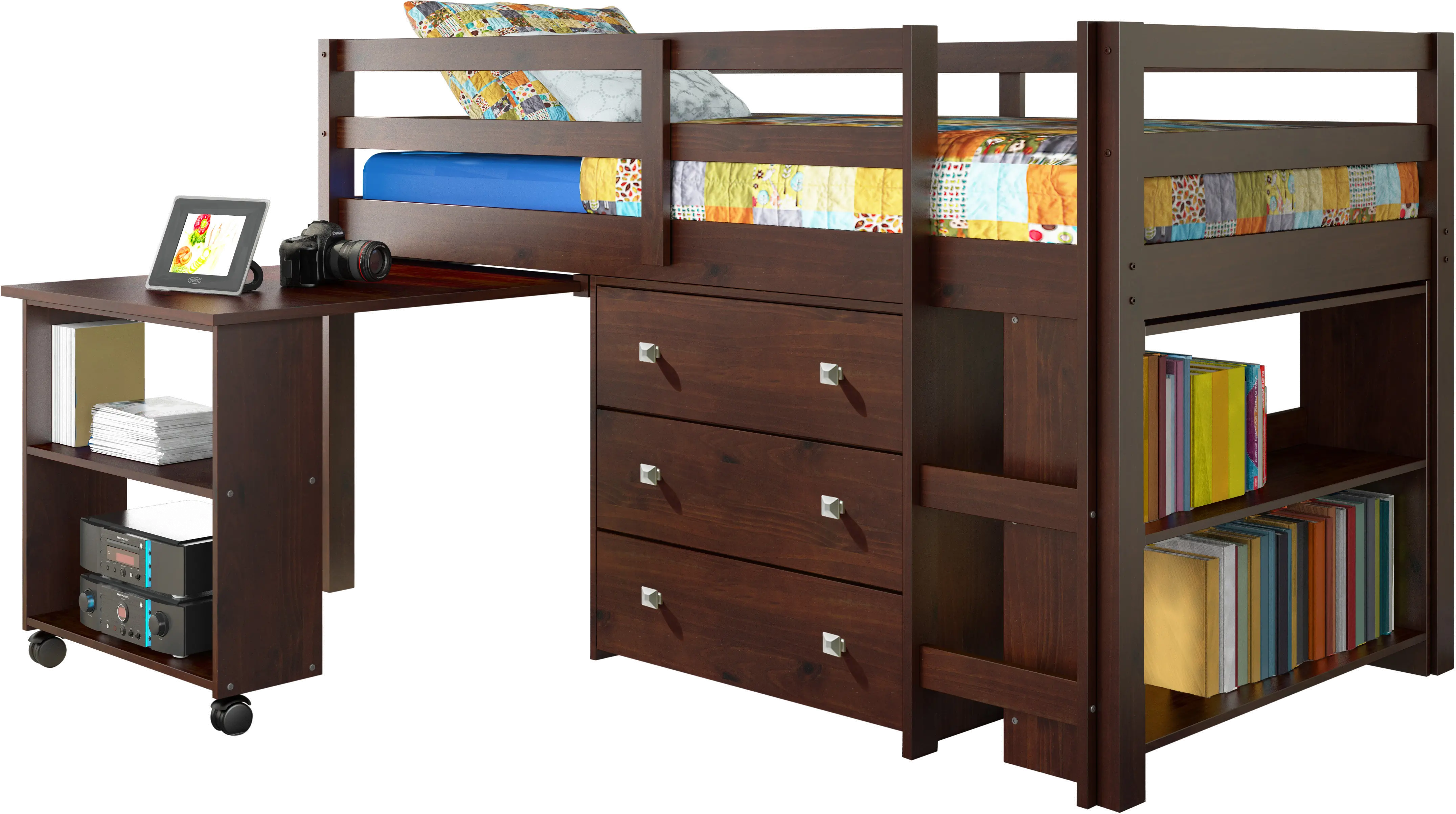 Kaycee Dark Cappuccino Twin Loft Bed with Student Desk