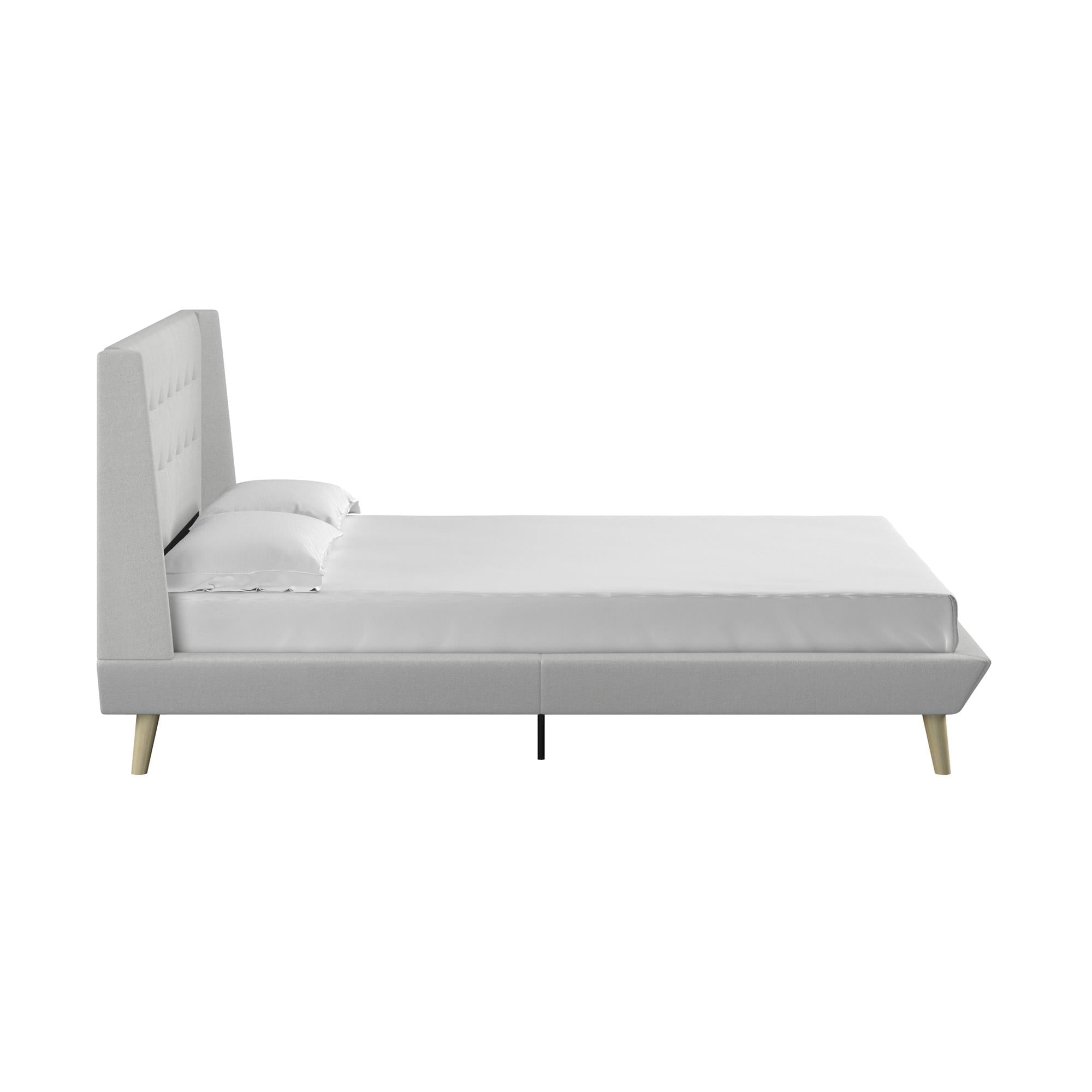 Queer Eye Farnsworth Upholstered Bed with Low Profile Platform Frame, Queen, Light Gray Linen