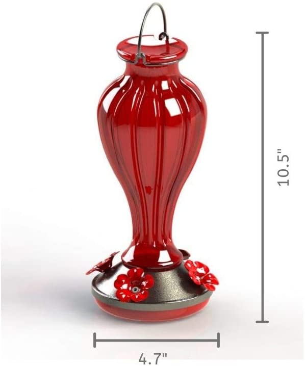 More Birds Hummingbird Feeder， Glass Hummingbird Feeders， Red， 4 Feeding Stations， 20-Ounce Nectar Capacity， Blossom