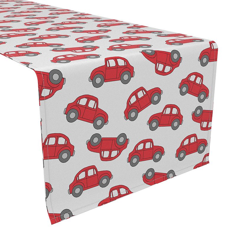 Table Runner， 100% Polyester， 14x108， Red Vintage Cars