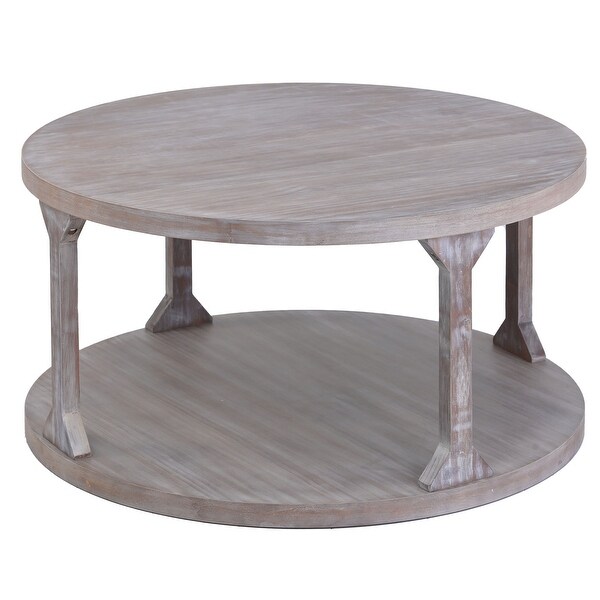 Round Rustic Coffee Table Solid Wood+MDF Coffee Table for Living Room with Dusty Wax Coating