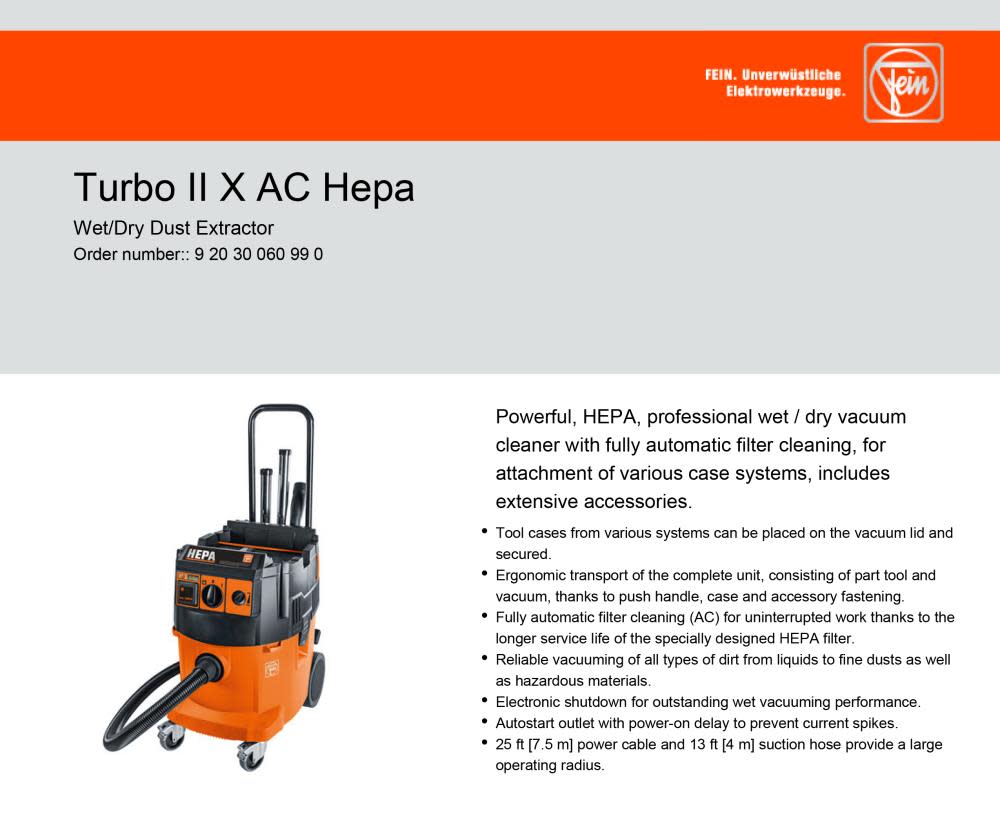 Turbo II X AC HEPA Dust Extractor Wet/Dry Vacuum