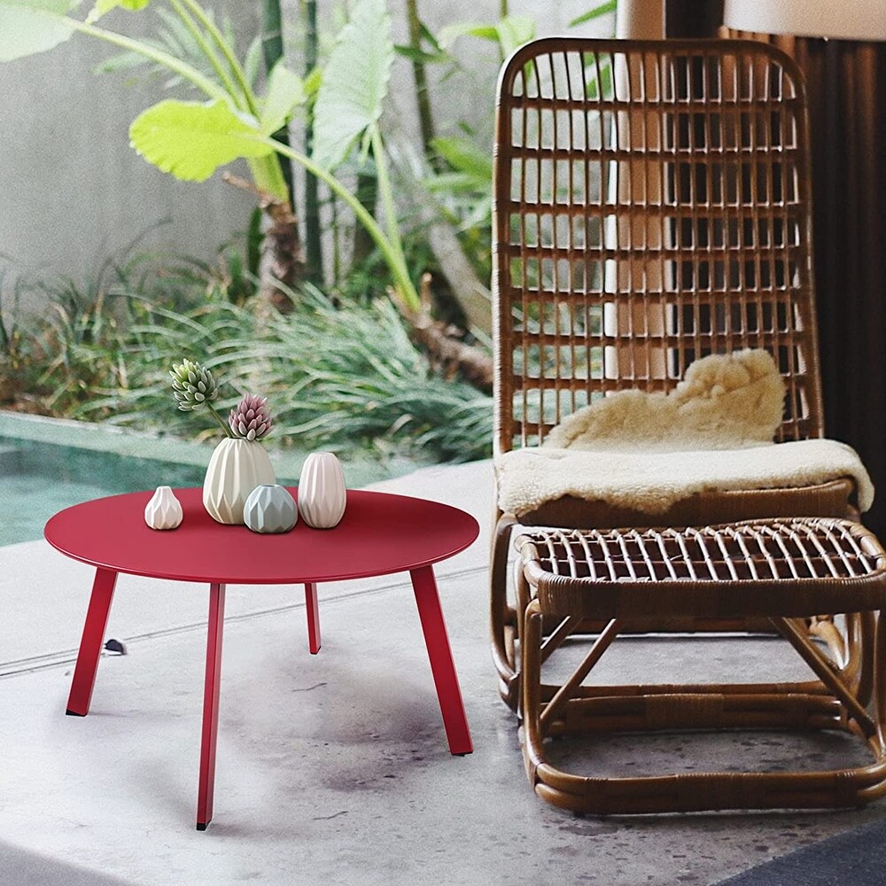 27.6 inch Red Round Coffee Table Patio Side Table