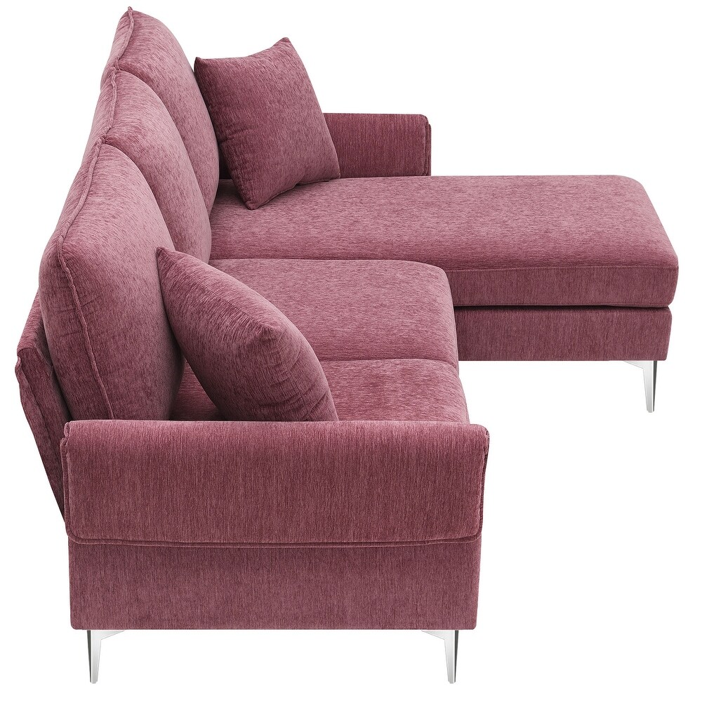 L Shaped Sectional Sofa Modern Chenille Convertible Sectional Sofa with Reversible Chaise Lounge for Living Room Office