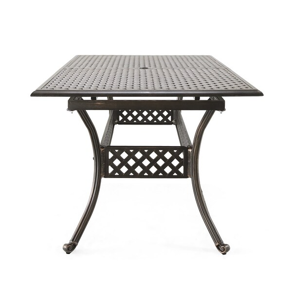 Outdoor Cast Expandable Dining Table with Iron Frame and Four Angled Tubular Legs