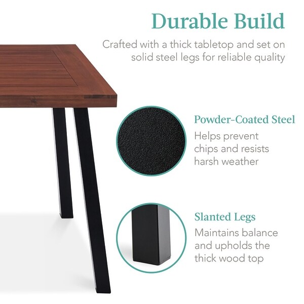 6Person Indoor Outdoor Acacia Wood Dining Table，Picnic Table w/PowderCoated Steel，350 Pound Capacity Legs