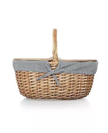 Picnic Time Country Navy and White Striped Picnic Basket