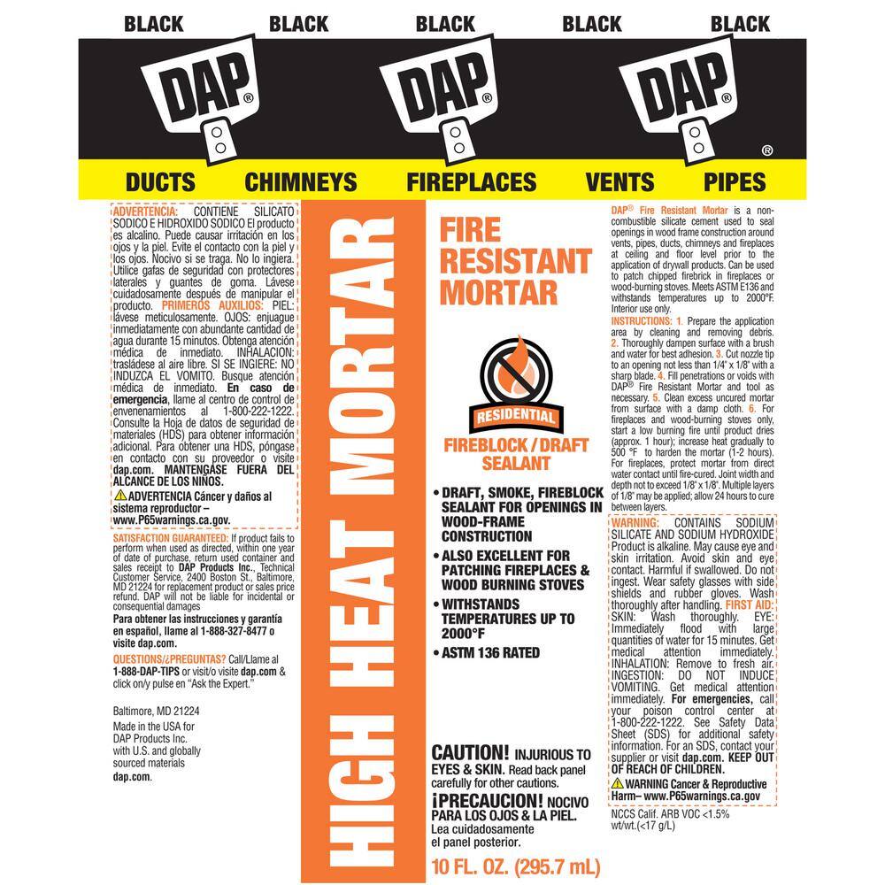 DAP 10.1 oz. Black High Heat Mortar Sealant (12-Pack) 7079818854