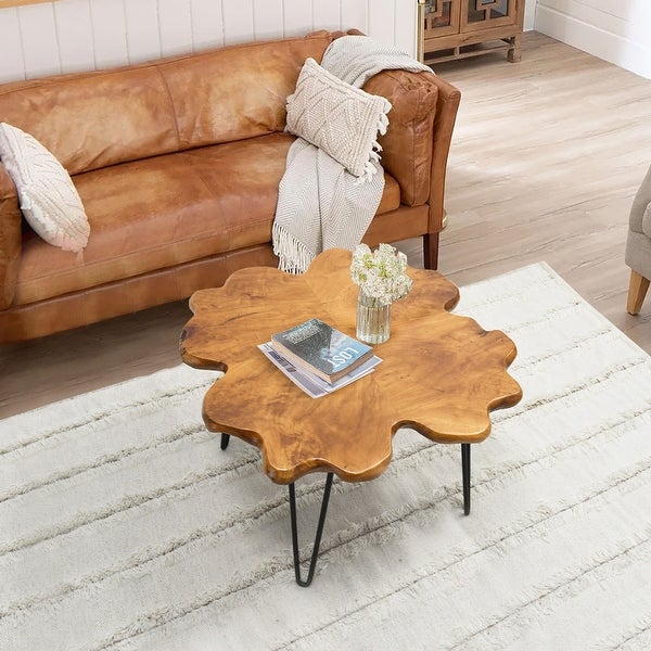 Greenage Live Edge Wood Coffee Table 4 Panels Table with Hairpin Legs