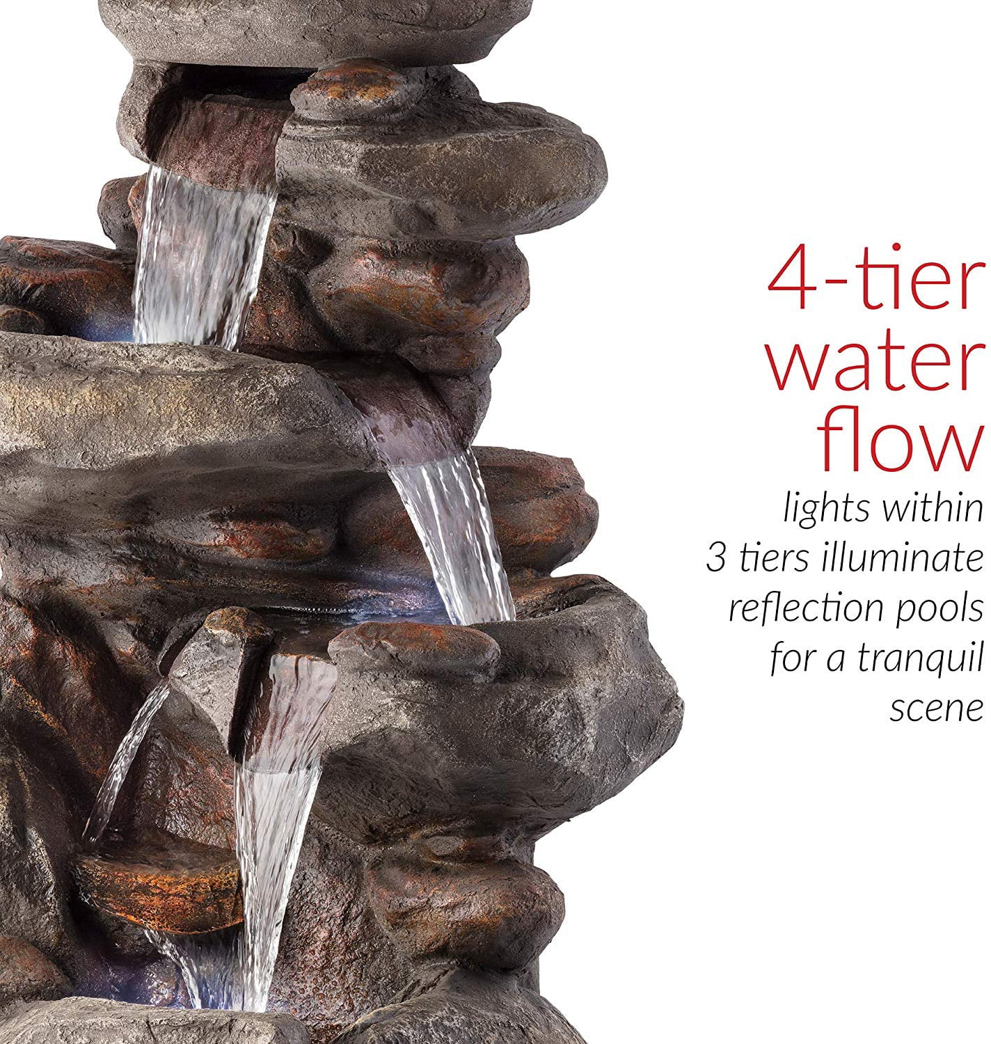 Alpine Corporation 4-Tier Rock Water Outdoor Electric Fountain with LED Lights