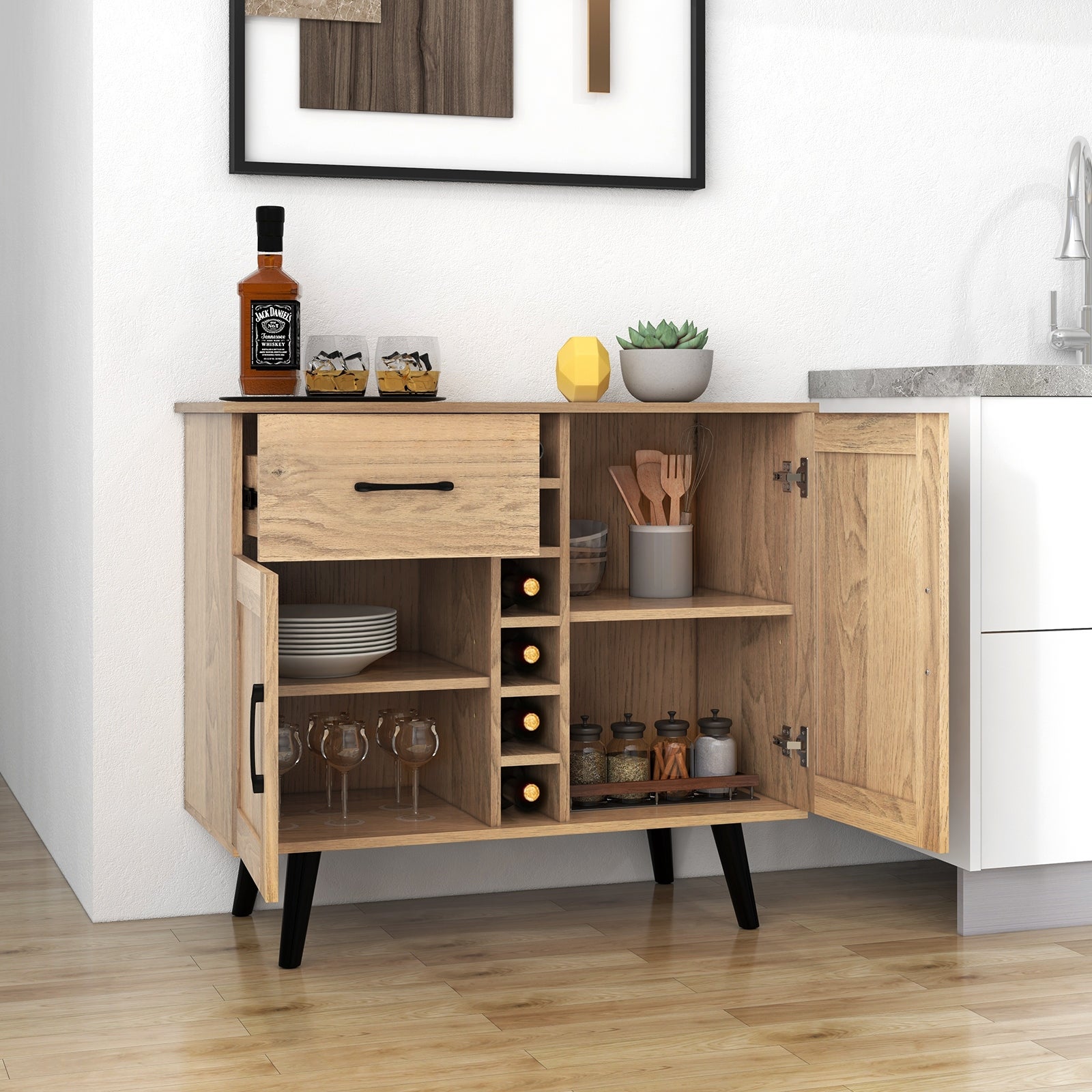 2Door Wine Bar Cabinet Kitchen Sideboard Buffet with Adjustable Shelf