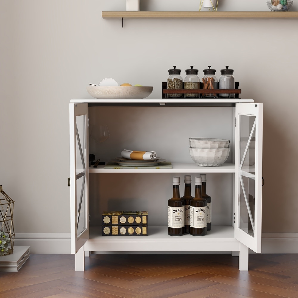 Kitchen Cabinet Sideboard with Double Glass Doors for Home Kitchen