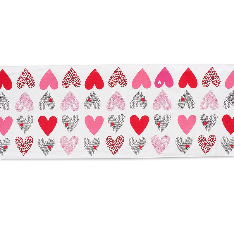 72 White and Pink Seamless Hearts Printed Rectangular Table Runner