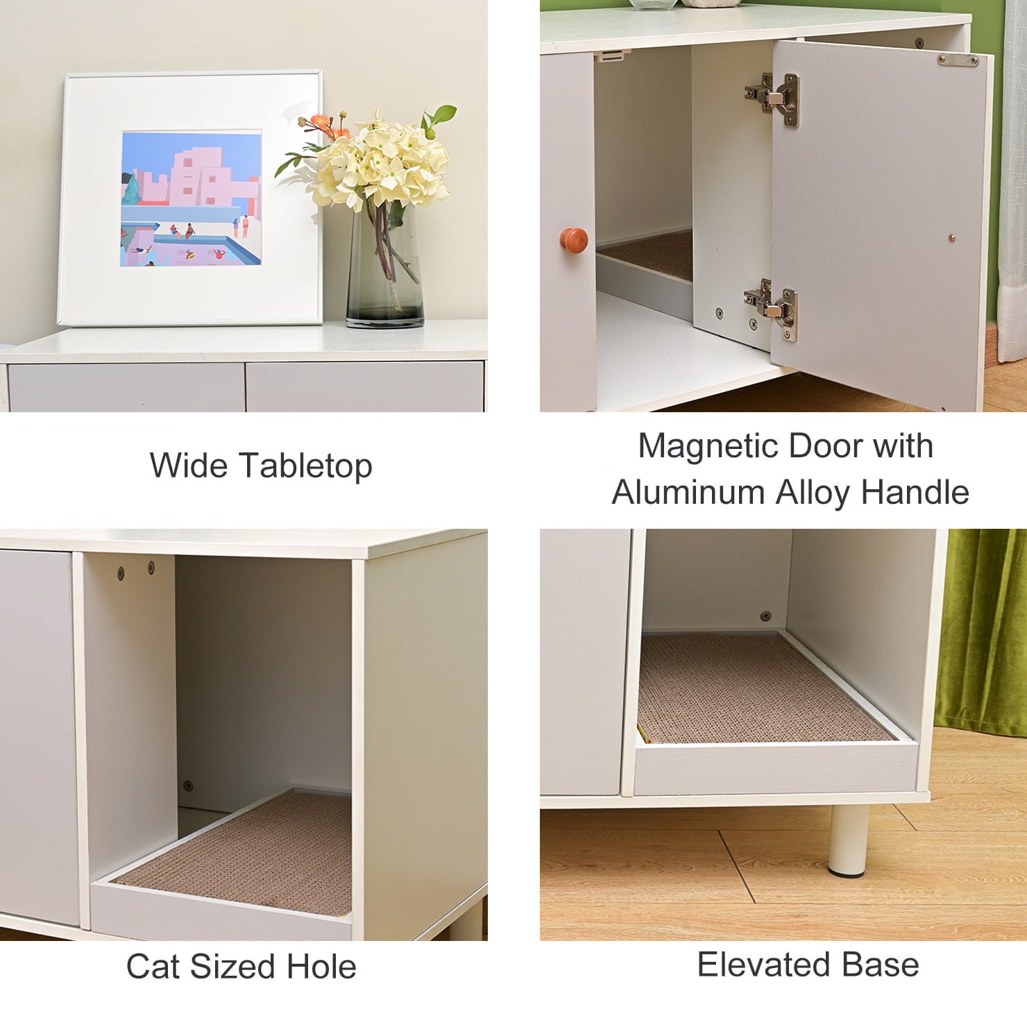 Indoor Cat Cage Wood Hidden Litter Box Enclosure as Table Nightstand with Scratch Pad