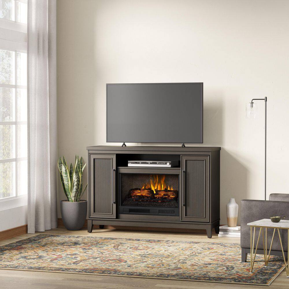 SCOTT LIVING BLAINE 54 in. Freestanding Media Console Wooden Electric Fireplace in Dark Brown Birch HDSLFP54W-5A