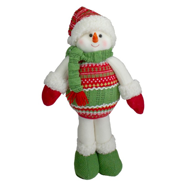 Red And Green Jolly Plush Snowman Christmas Figure