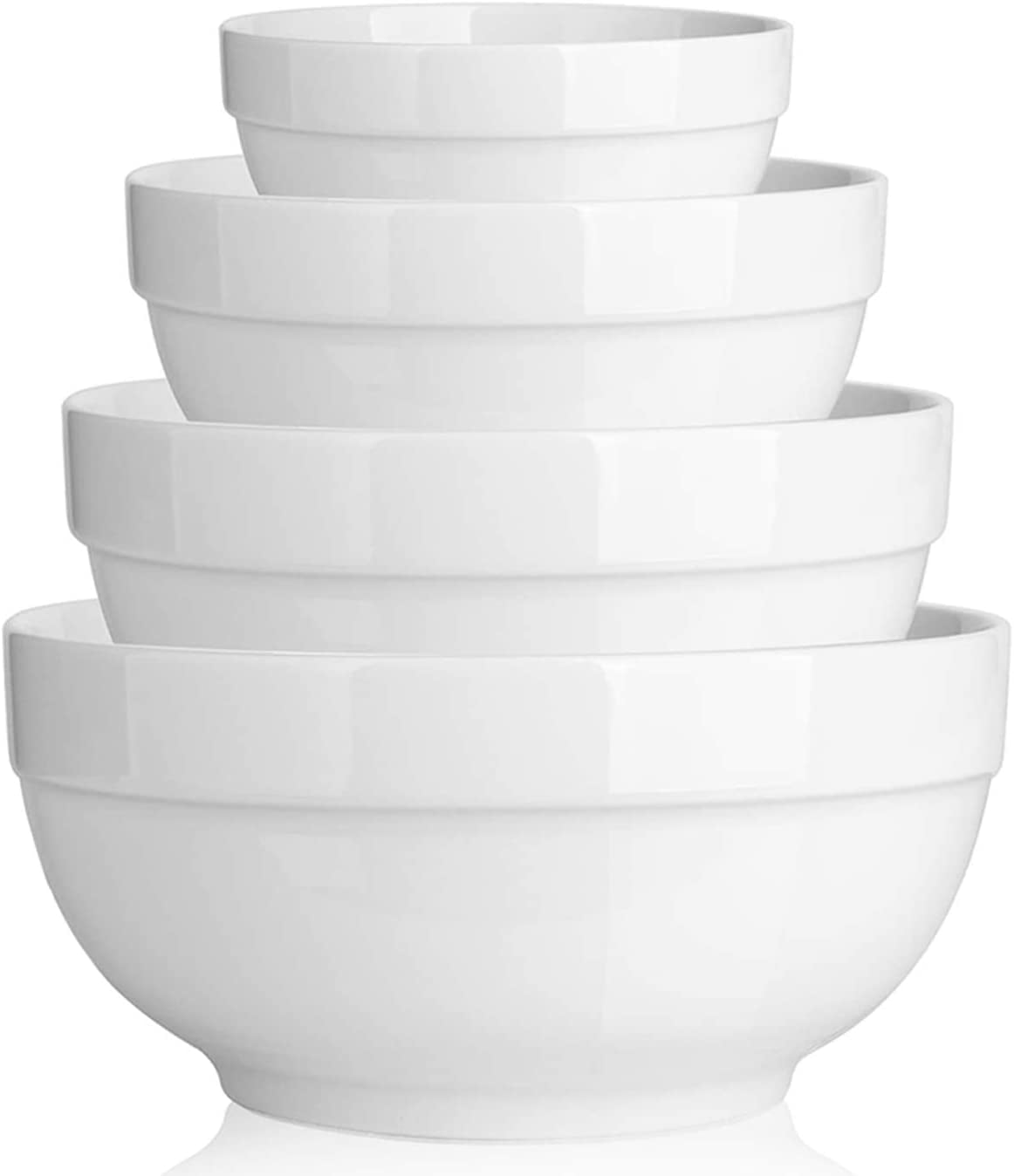 DOWAN Porcelain Serving Bowls， Large Serving Bowl Set， 64/42/22/12 Ounce White Ceramic Bowls， Prep Bowls for Kitchen， Scratch Resistant， Oven and Microwave and Dishwasher Safe