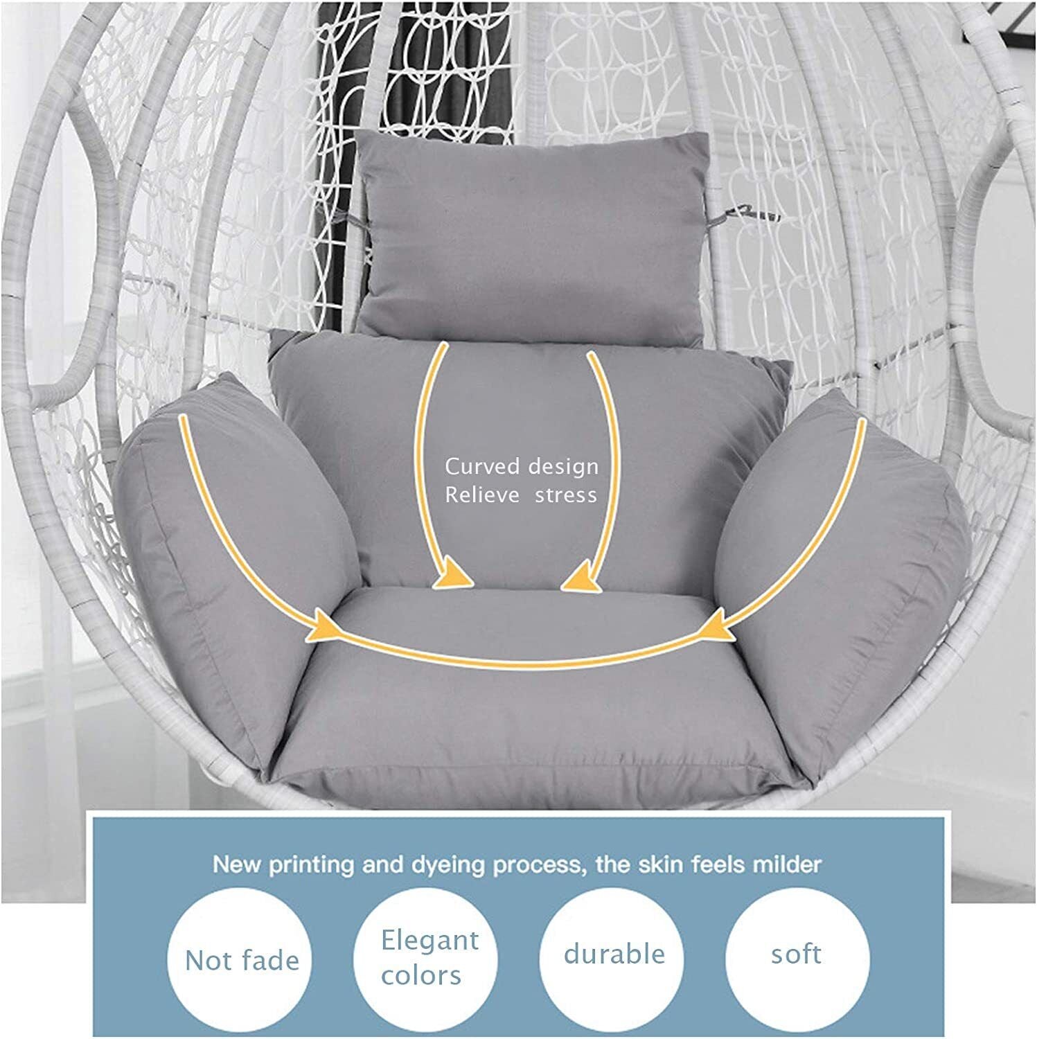 TOPCHANCES Patio Chair Cushion， Cushions for Hanging Egg Chair， Washable Swing Chair Cushion， Garden Hanging Egg Chair Seat Pad (Does Not Include A Chair)， White