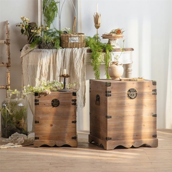 Set of 2 Solid Wood Storage Nesting End Table