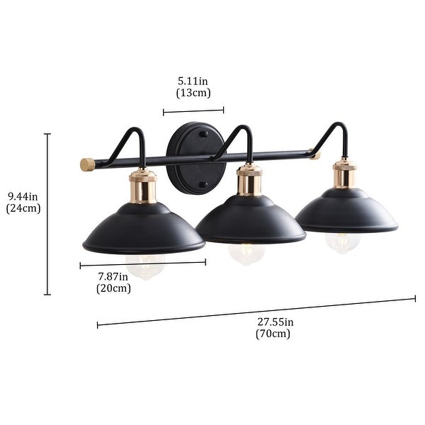 Black and Gold 3-Light Classic Dimmable Bowl Shape Vanity Lamp