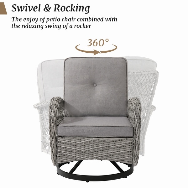 COZYMAN Outdoor Patio 3Piece Wicker Conversation Set Swivel Rocking Chat Chairs