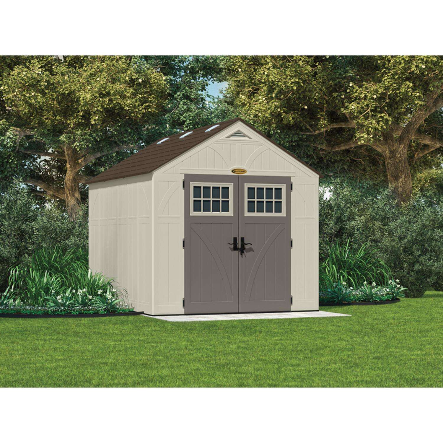 Suncast Tremont 8 ft. x 10 ft. Resin Vertical Peak Storage Shed with Floor Kit