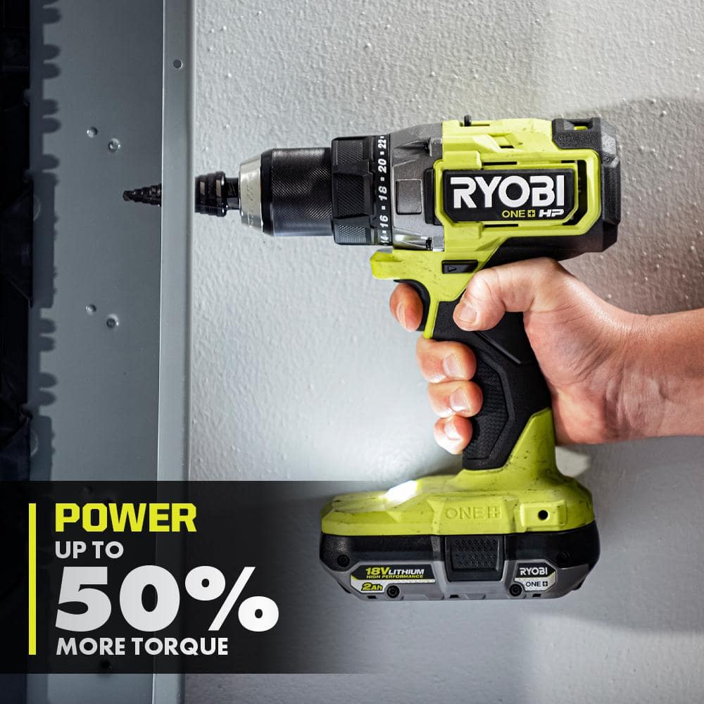 RYOBI ONE+ HP 18V Brushless Cordless 1/2 in. Drill/Driver Kit with (2) 2.0 Ah HIGH PERFORMANCE Batteries, Charger, and Bag PBLDD01K