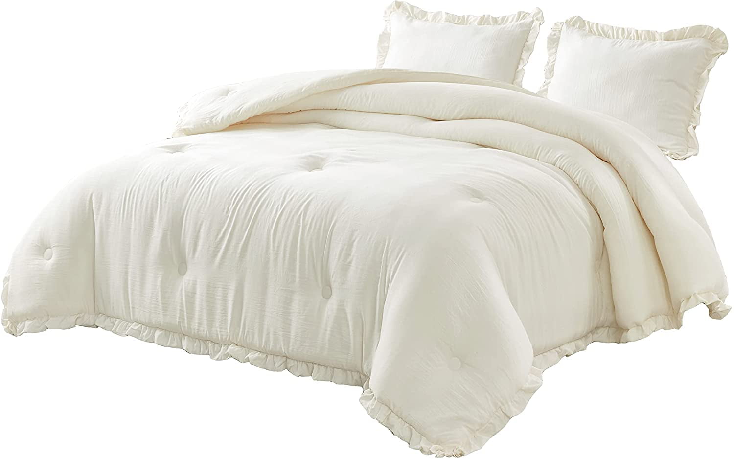 Chezmoi Collection Nora 2-Piece Ivory Ruffled Edge Trim Microfiber Comforter Set， Twin Size