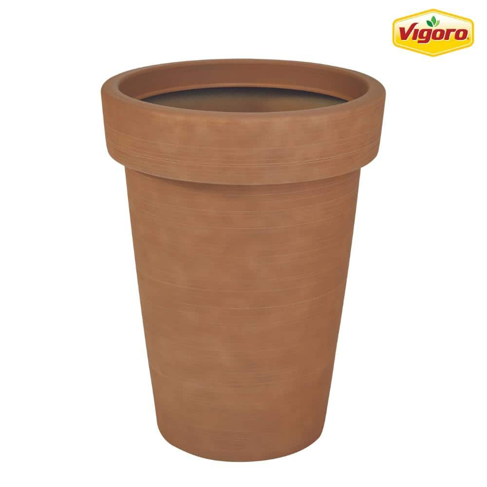 Vigoro 15.6 in. Ferndale Large Terracotta Orange Decorative Resin Planter (15.6 in. D x 20.6 in. H) US571824